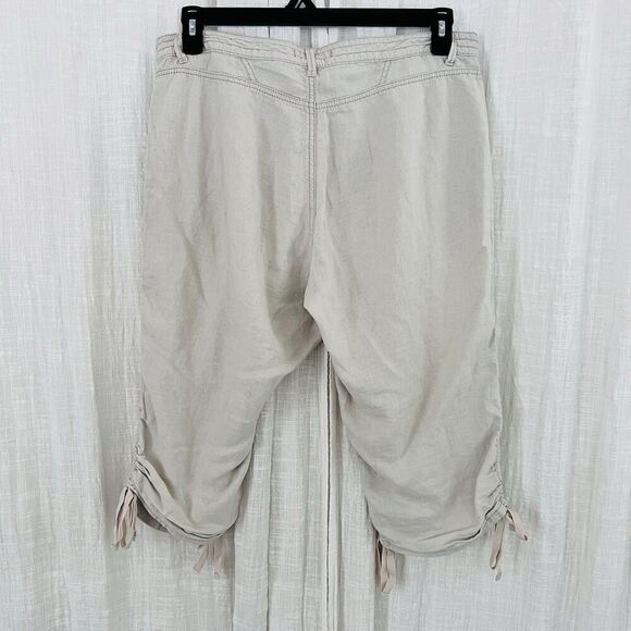 Bandolino Colette Cream Color Linen Blend Side Tie Lightweight Capri Pants - 10 - Picture 6 of 9